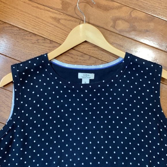 L.L. Bean Navy & White Polka Dot Supima-Blend Essential Sleeveless Sweater - Picture 5 of 8